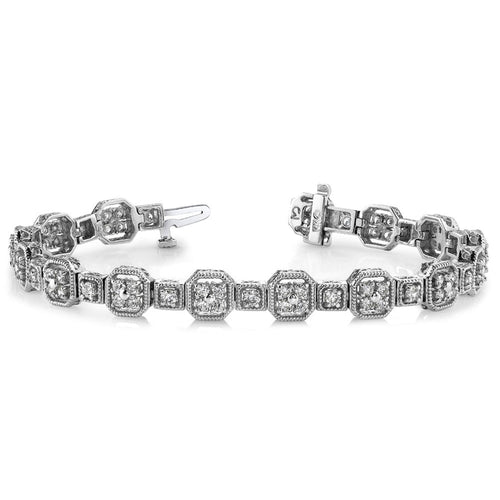 Antique Milgrain Diamond Bracelet In White Gold (2 Ctw)