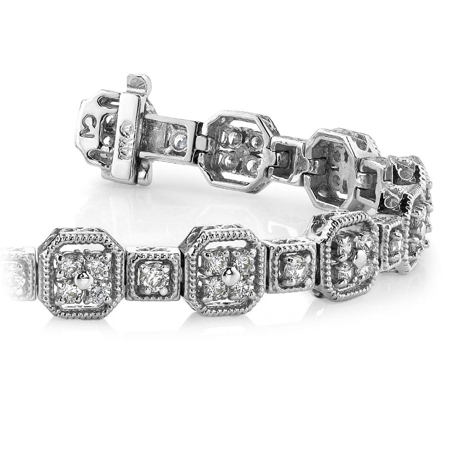 Antique Milgrain Diamond Bracelet In White Gold (2 Ctw)