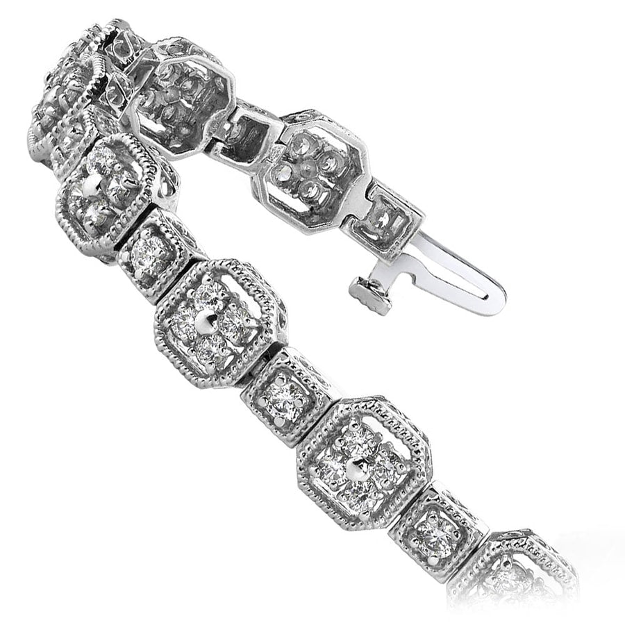 Antique Milgrain Diamond Bracelet In White Gold (2 Ctw)